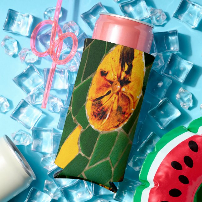 Green and Yellow Floral Mosaic Seltzer Can Cooler (In Situ Summer)