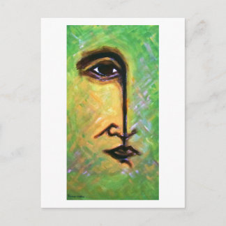 Green and Yellow Fragmented Face by Hassan Wahba Postcard