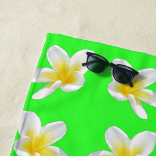 Green And Yellow Frangipani Pattern, Beach Towel