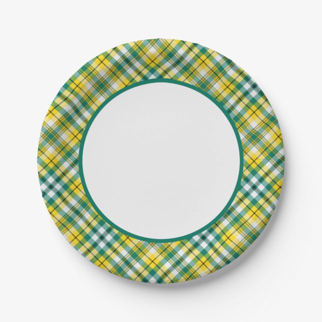 Green and Yellow Gold Sporty Plaid Paper Plate (Front)