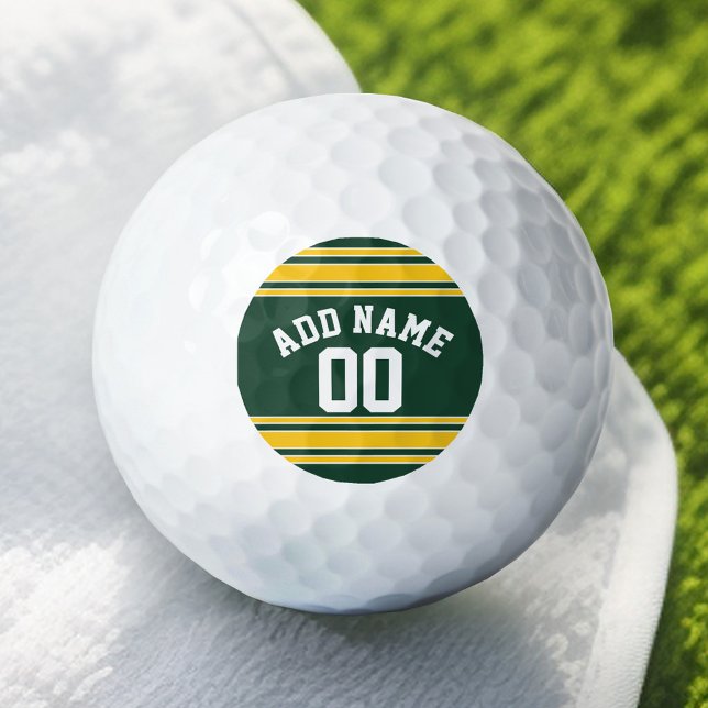 Green and Yellow Gold Striped Personalised Sports Golf Balls (Add Your Name to this Personalized Golf Ball)