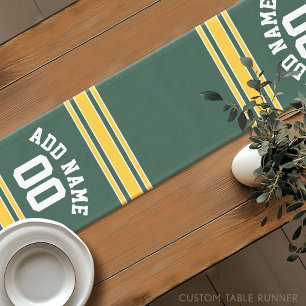 Green and Yellow Gold Striped Personalised Sports Short Table Runner