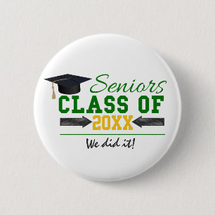 Green and Yellow Graduation Gear 6 Cm Round Badge