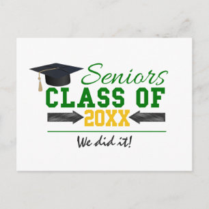 Green and Yellow Graduation Gear Announcement Postcard