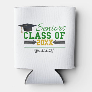 Green and Yellow Graduation Gear Can Cooler