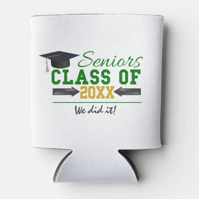 Green and Yellow Graduation Gear Can Cooler (Front)