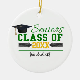 Green and Yellow Graduation Gear Ceramic Tree Decoration