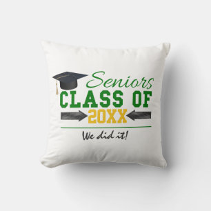 Green and Yellow Graduation Gear Cushion