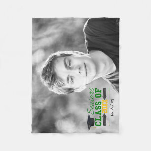 Green and Yellow Graduation Gear Fleece Blanket
