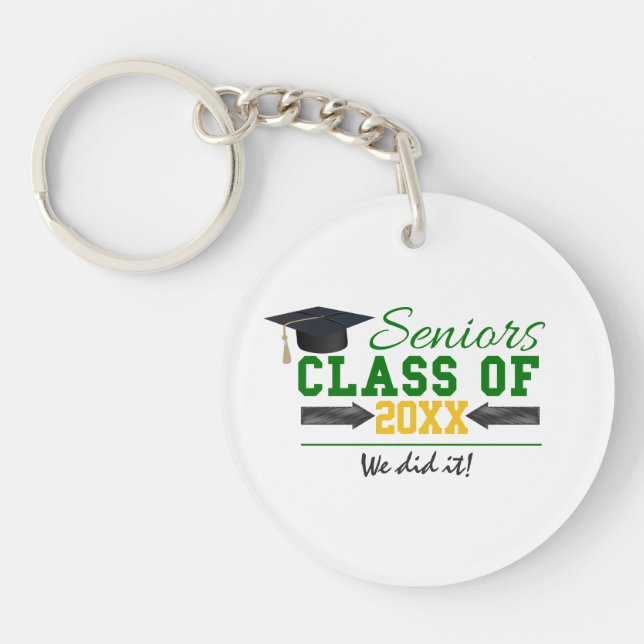 Green and Yellow Graduation Gear Key Ring (Front)