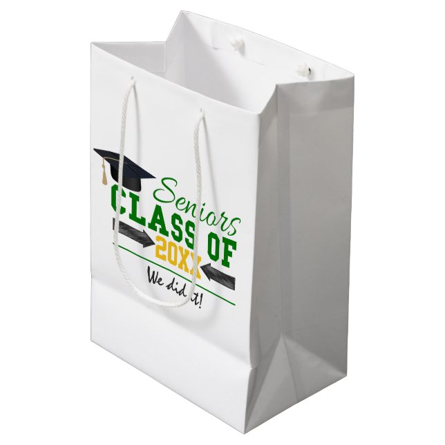 Green and Yellow Graduation Gear Medium Gift Bag (Front Angled)