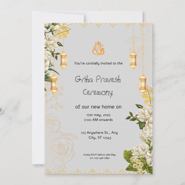 Green and Yellow Griha Pravesh Invitation (Front)