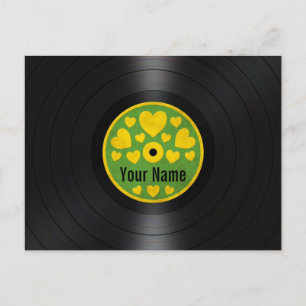 Green and Yellow Hearts Personalised Vinyl Record Postcard