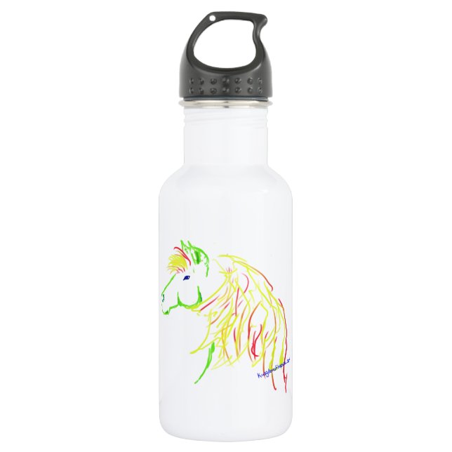 Green and yellow horse gesture artwork 532 ml water bottle (Front)
