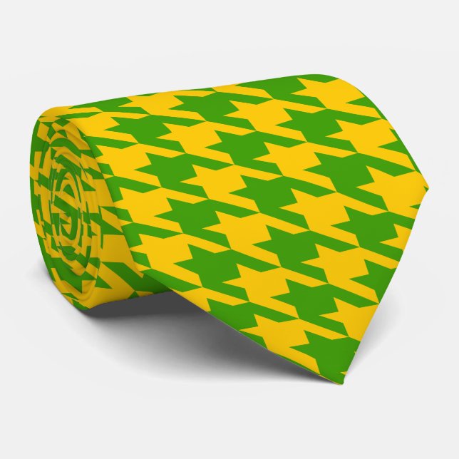 Green And Yellow Houndstooth pattern Socks Tie (Rolled)