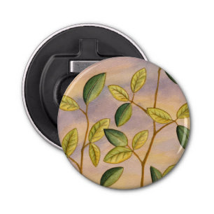 Green and Yellow Leaves on Sunset Background Bottle Opener