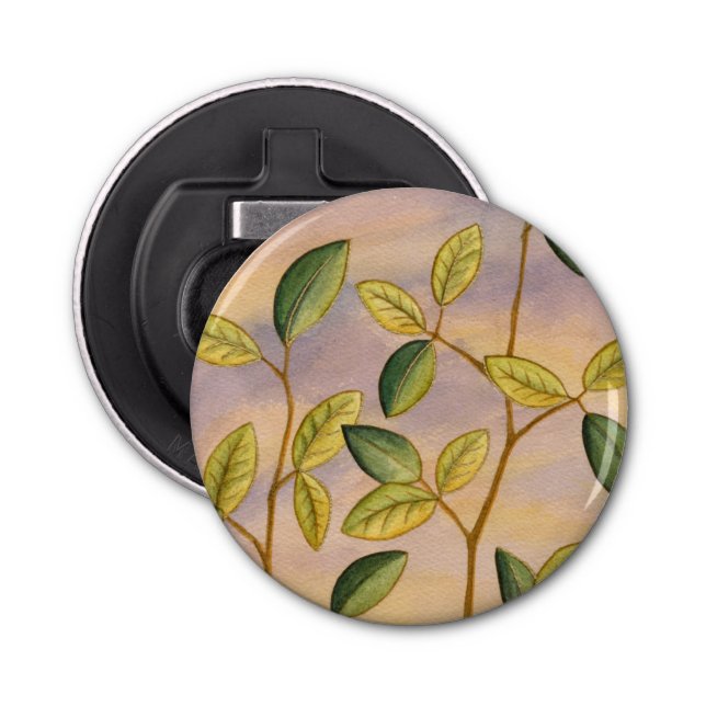 Green and Yellow Leaves on Sunset Background Bottle Opener (Front)