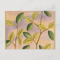 Green and Yellow Leaves on Sunset Background