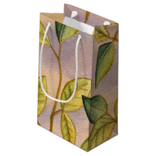 Green and Yellow Leaves on Sunset Background Small Gift Bag