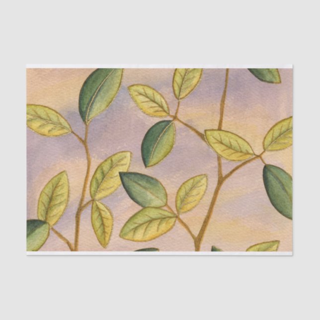 Green and Yellow Leaves on Sunset Background Tissue Paper (Front)