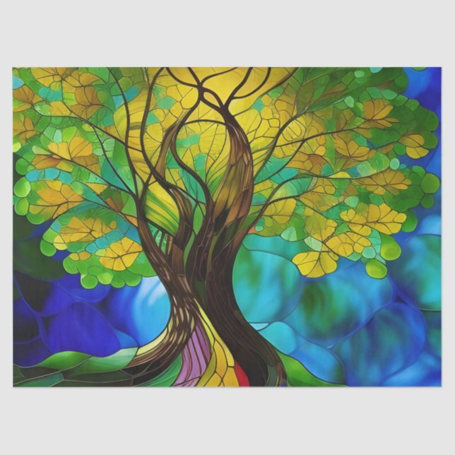 Green and yellow Leaves Tree of Life Tissue Paper (Front)
