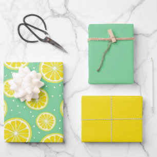 Green and Yellow Lemon Pattern Wrapping Paper Sheet