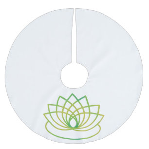 Green and Yellow Lotus Flower Brushed Polyester Tree Skirt