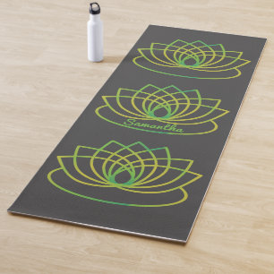 Green and Yellow Lotus Flower Yoga Mat