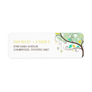 Green and Yellow Lovebirds Wedding Address Label
