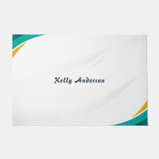 Green and Yellow Modern Pattern with Custom Sign Doormat