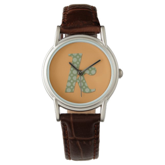 Green and Yellow Monogram Letter K Watch (Front)