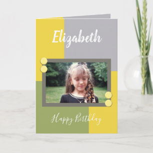 Green and yellow name and photo Happy Birthday Card
