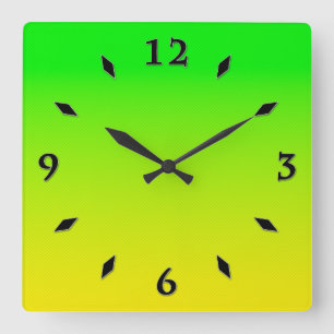 Green and yellow neon gradient square wall clock