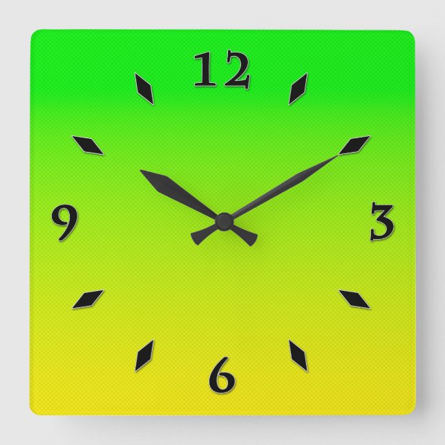 Green and yellow neon gradient square wall clock (Front)
