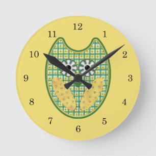 Green and Yellow Owl Clock