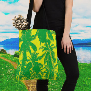 Green and Yellow Palm Trees Design Tote Bag