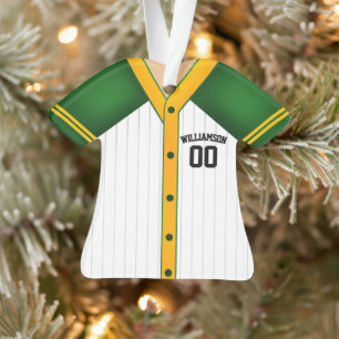 Green and Yellow Personalised Baseball Jersey Ornament