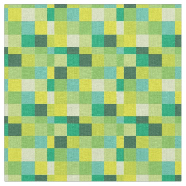 Green and Yellow Pixelated Pattern | Gamer Fabric (Close Up)