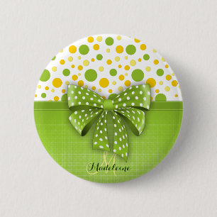 Green and Yellow Polka Dots, Spring Green Ribbon 6 Cm Round Badge