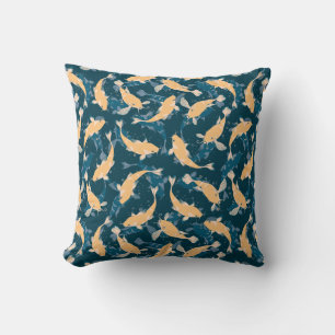 Green And Yellow Repeat Motif Koi Fish Pattern Cushion