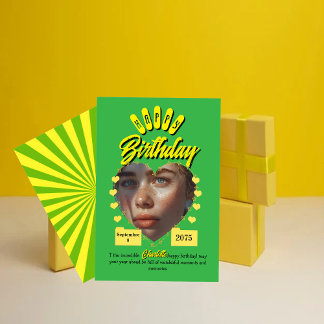 Green and Yellow Retro Birthday Greetings,vintage Invitation