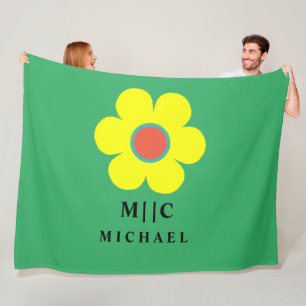 green and yellow simple modern monogram baby fleece blanket