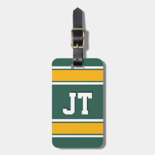 Green and Yellow Sports Stripes Monogram Luggage Tag