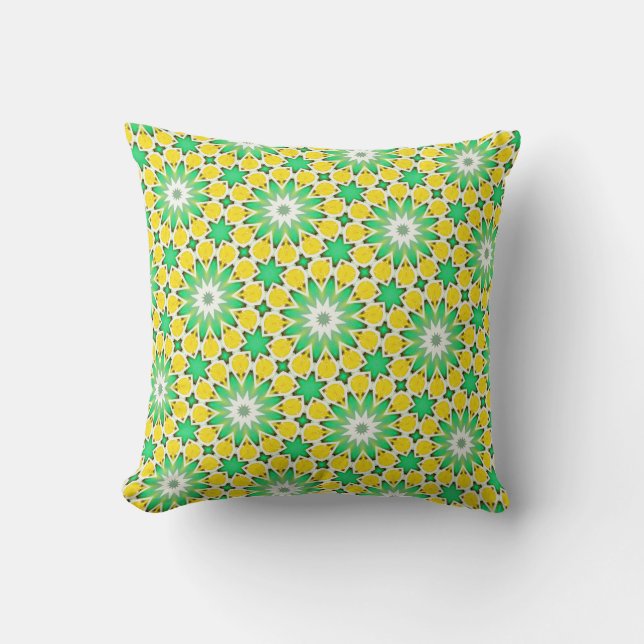 Green and Yellow Star Abstract Cushion (Front)