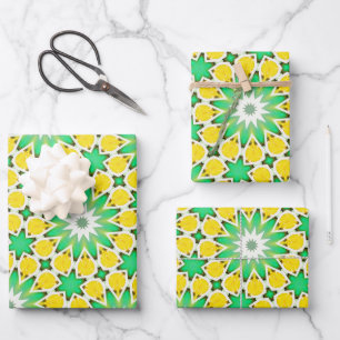 Green and Yellow Star Abstract Wrapping Paper Sheet