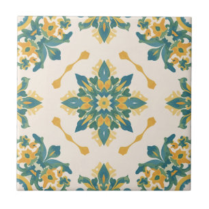 Green and Yellow Starburst Floral Tile