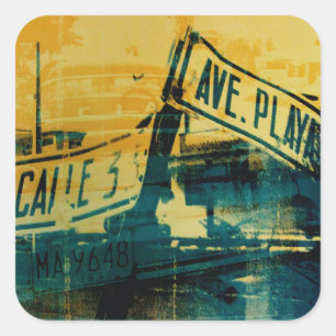 Green and Yellow Street Sign Square Sticker