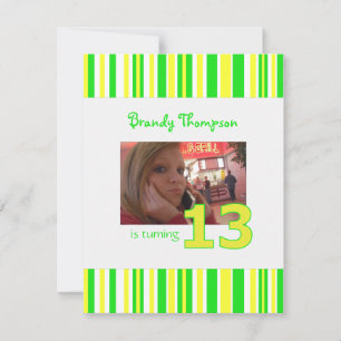 Green and Yellow Stripe 13th Birthday Invitation