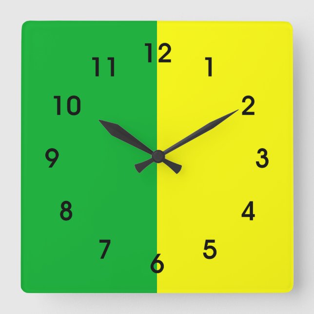 Green and Yellow Striped Square Wall Clock (Front)