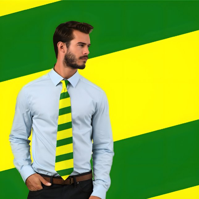 Green and Yellow Striped Tie (Thick Stripes) (Bearded young man wearing a Green and Yellow Striped Necktie.)